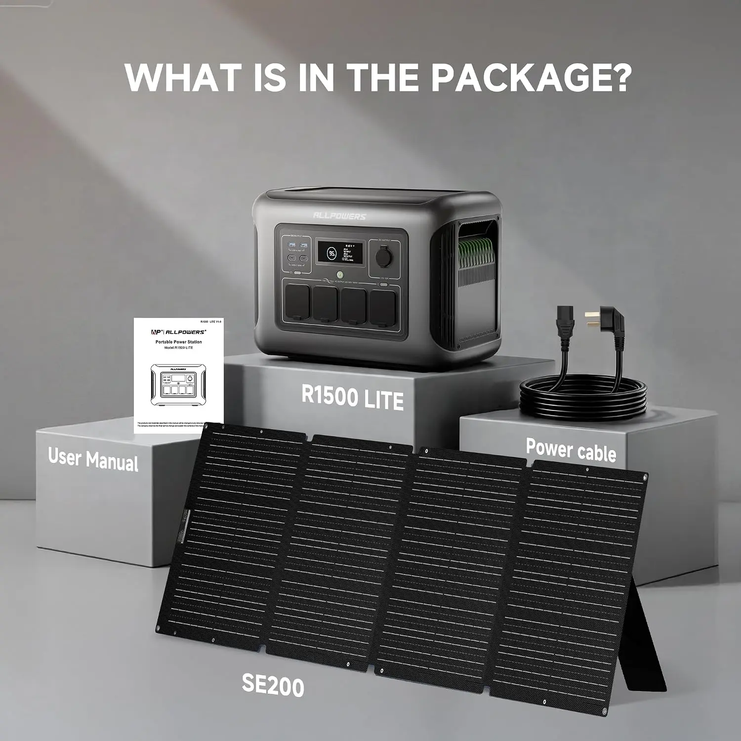 Solar Generator R1500 LITE with 200W Foldable Solar Panel,1056Wh Portable Power Station LiFePO4 (LFP) Battery,1600W, Customized