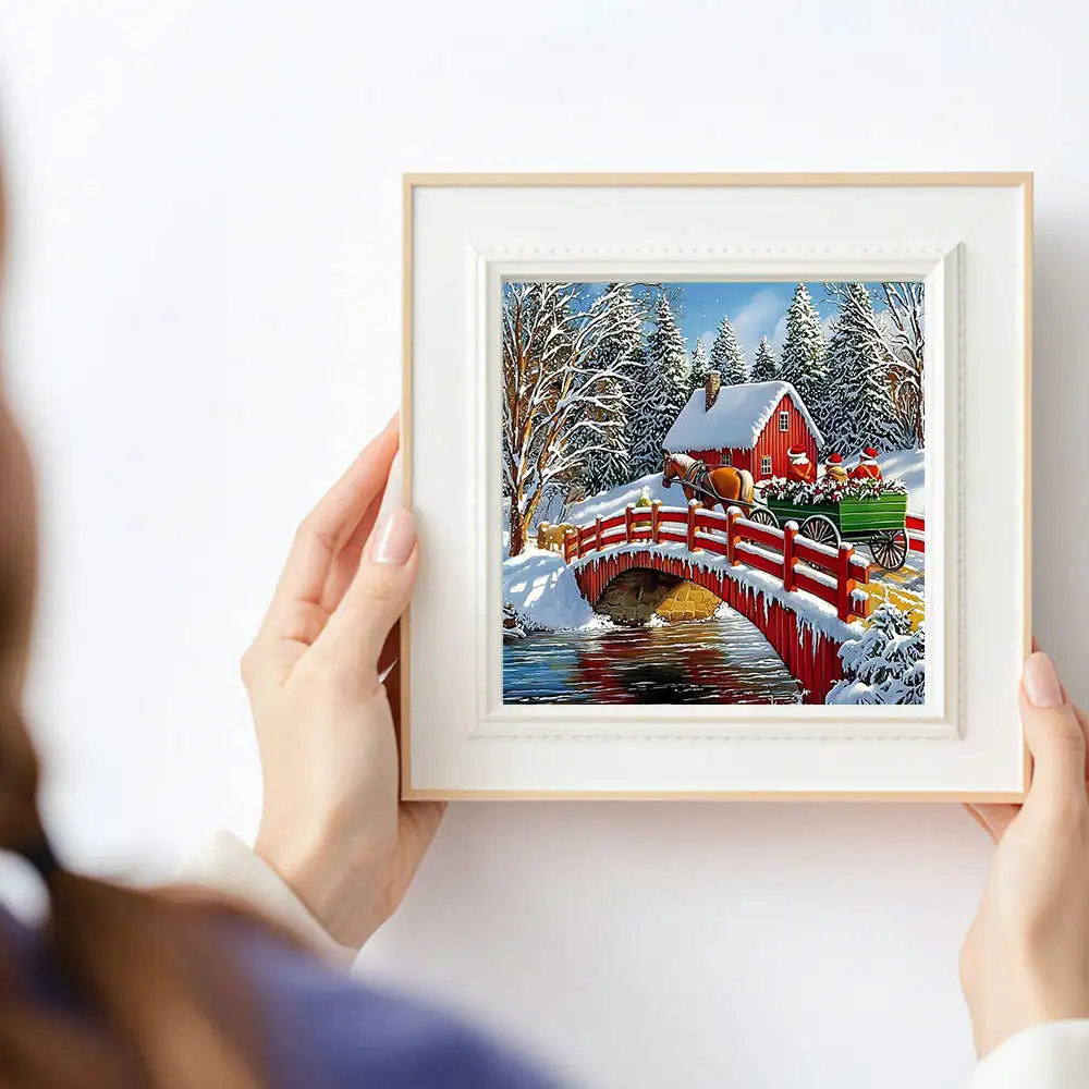 HUACAN 1 قطعة الماس اللوحة الشتاء الثلوج جسر الحصان عربة مشهد قماش 5D DIY الماس التطريز أطقم حجر الراين Craft بها بنفسك الحرفية #3