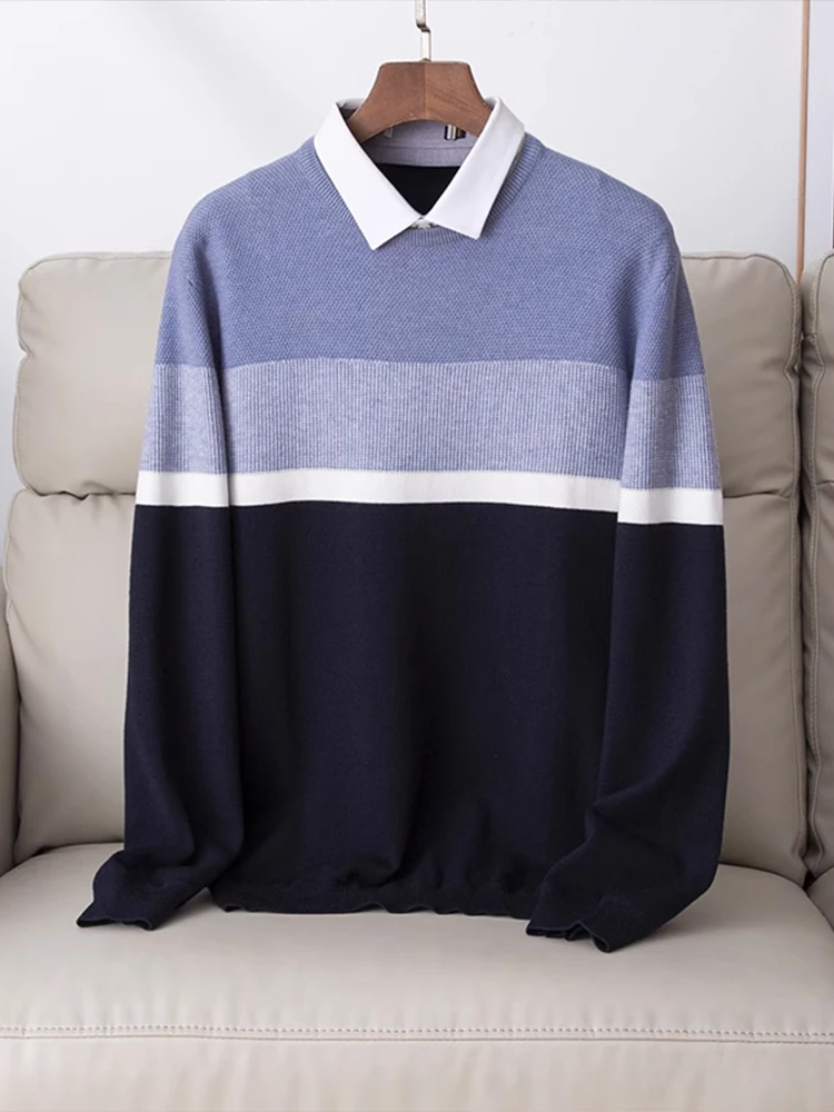 

Мужской вязаный свитер Thiened Fce с двойным воротником, имитация двухслойного, модный, для деловых поездок, осень-зима, молодежный, активный стиль