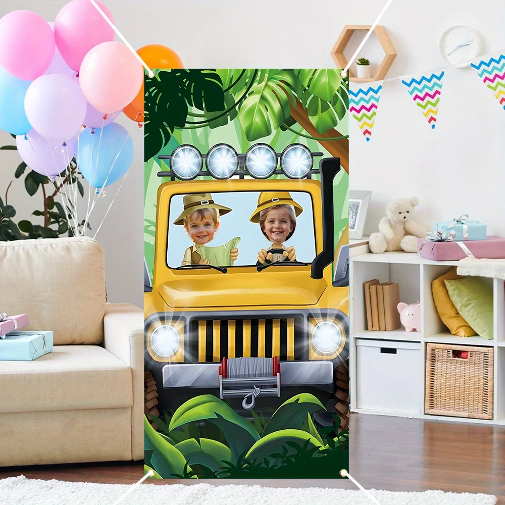 لافتة باب لصور سفاري الغابة من الفينيل، خلفية سفاري، خلفية مغامرة، لعبة الغابة المضحكة، لوازم ديكور حفلات أعياد الميلاد للأطفال #5
