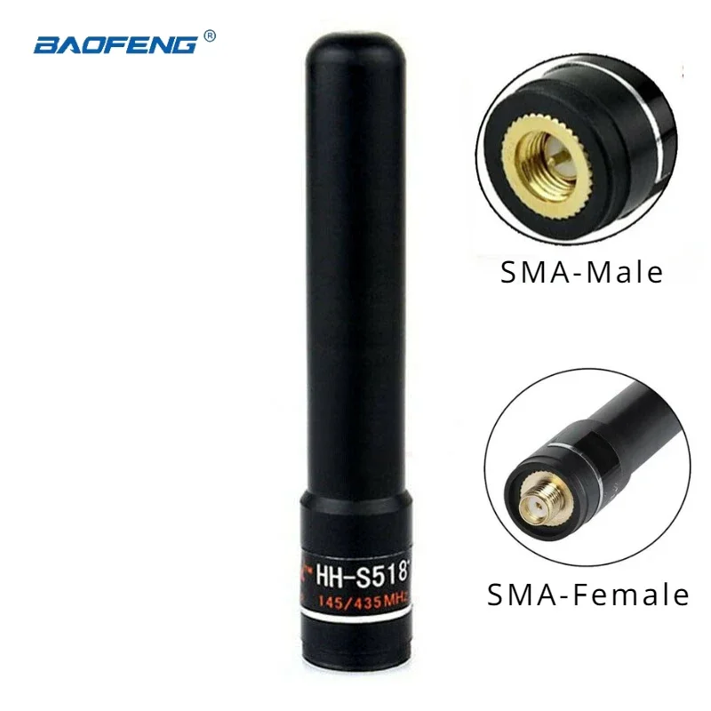 

HH-S518+ 144/430MHz UV High Gain Dual Band Short Antenna SMA-Female SMA-M for Bao-feng Kenwood PUXING WOUXUN YAESU TYT Radios