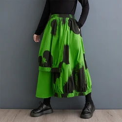 #3070 Black Green Tie Dey Printed Skirt Women High Waisted Irregular Skirt Ladies Streetwear Woman Skirt Loose Split Joint