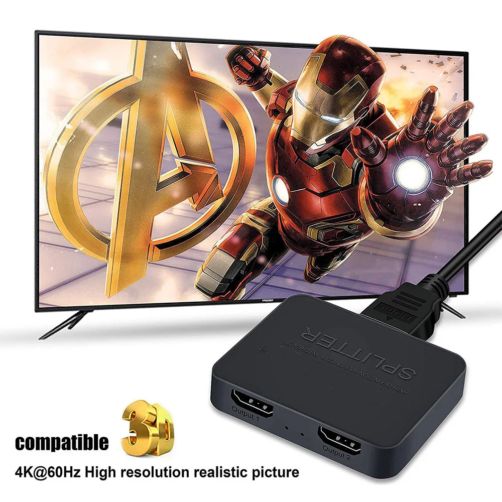 4K HDMI-Compatible Splitter 1 in 2 out Adapter HDMI-Compatible 1x2 Dual Monitor Full HD 1 to 2 Amplifier for HDTV DVD PS3 Xbox