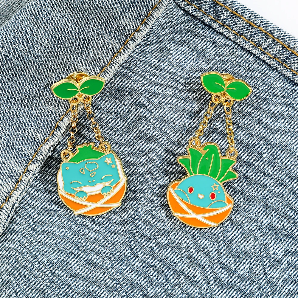 Creative Anime Green Potted Brooch Bulbasaur Oddish Metal Badges Enamel Pins Cute Pocket Monster Pins Gifts Accessories