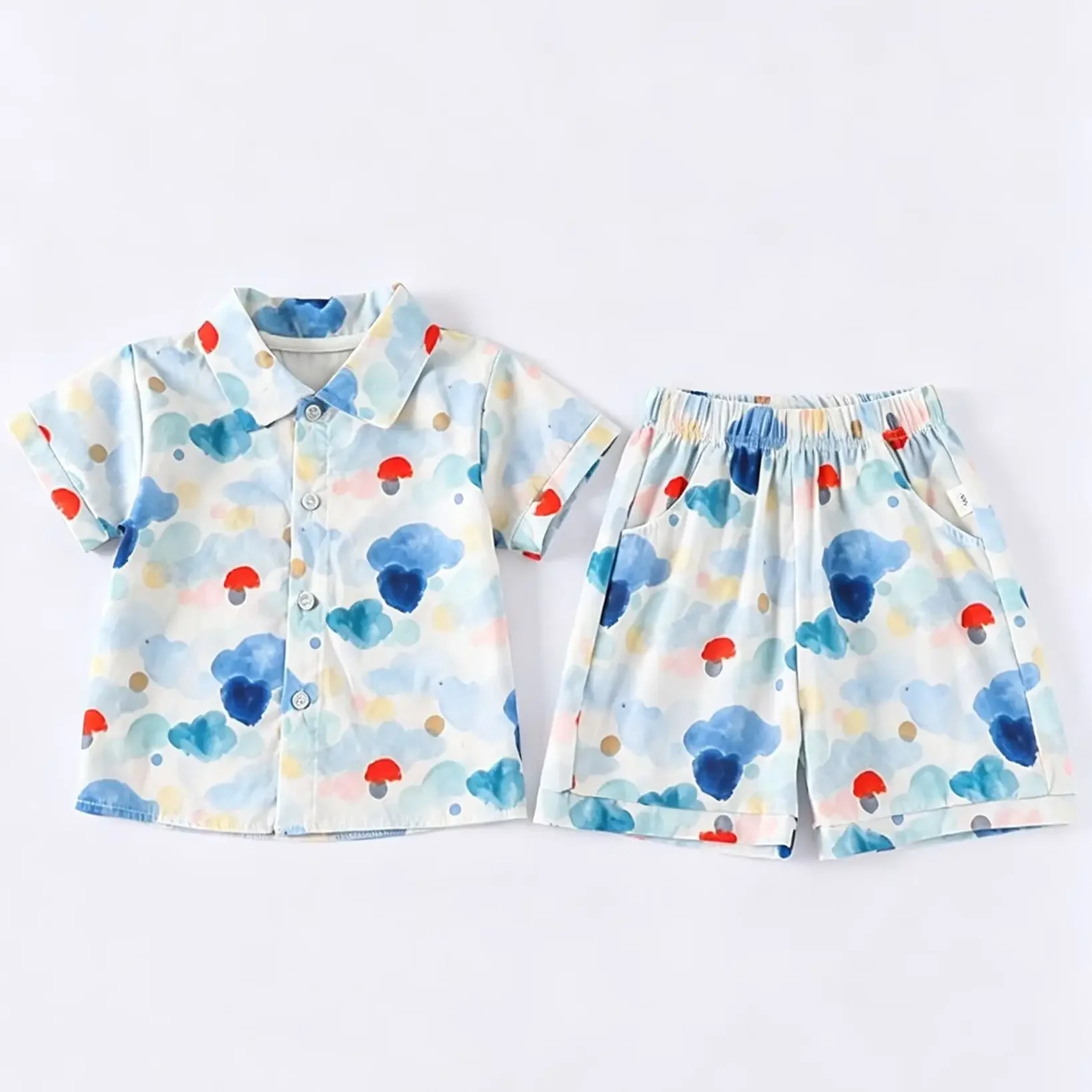 Baby Boy 2PCS Casual Outfit Watercolor Print Short Sleeve Button-Down Shirt & Shorts Set for Kids Daily Vacation Beach Wear 3