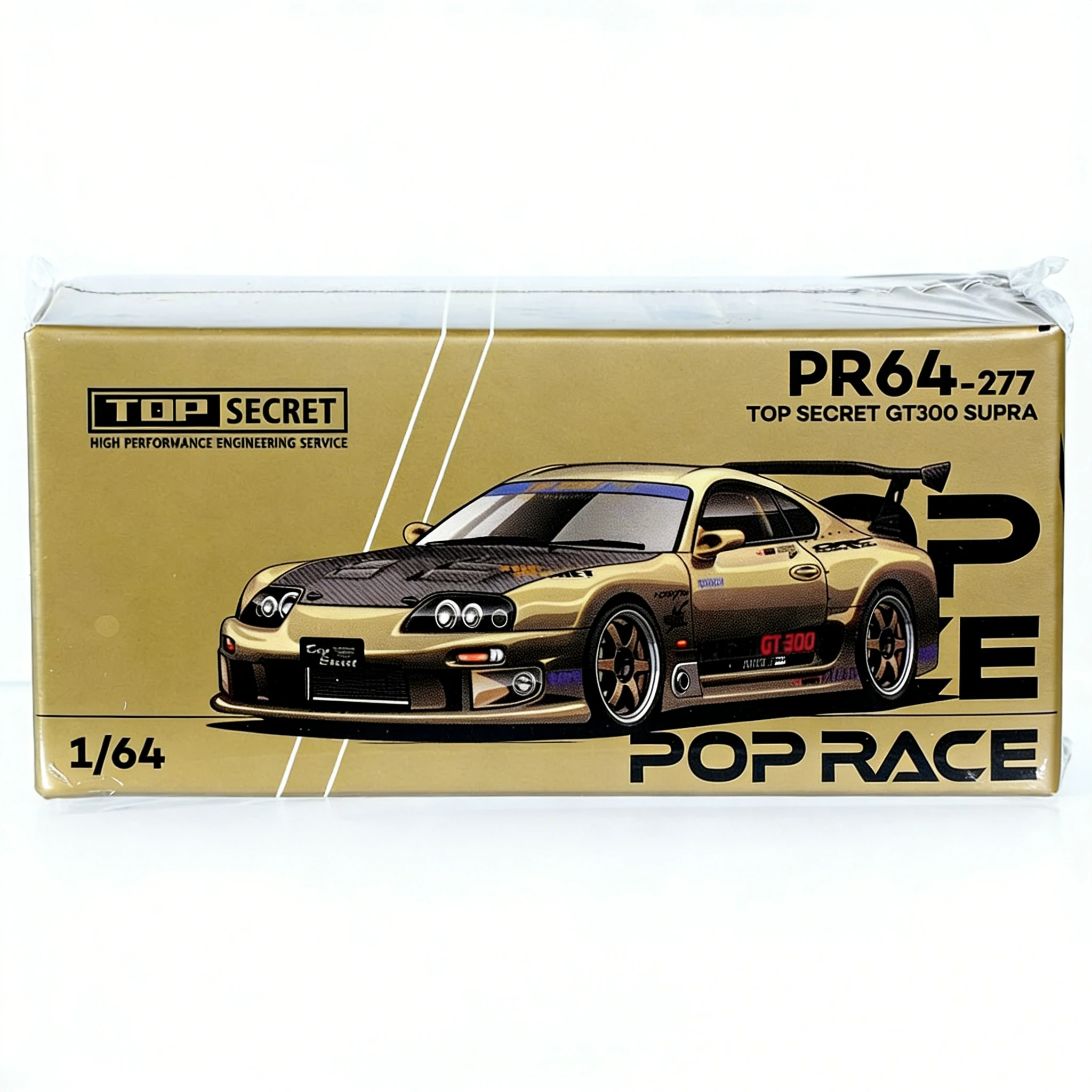 

In Stock POP RACE PR64-277 Top Secret 1:64 Toyota Supra GT300 Gold Diecast Model Car