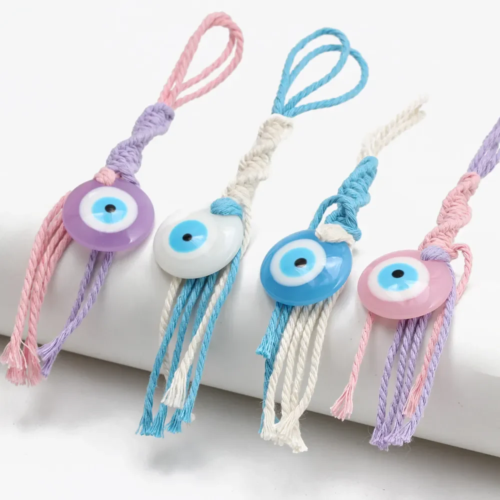 Lucky Eye Multi Color Turkish Evil Eye Wall Hanging Handmade Braided Rope Plastic Pendant Keychain for Women Girls Men Amulet