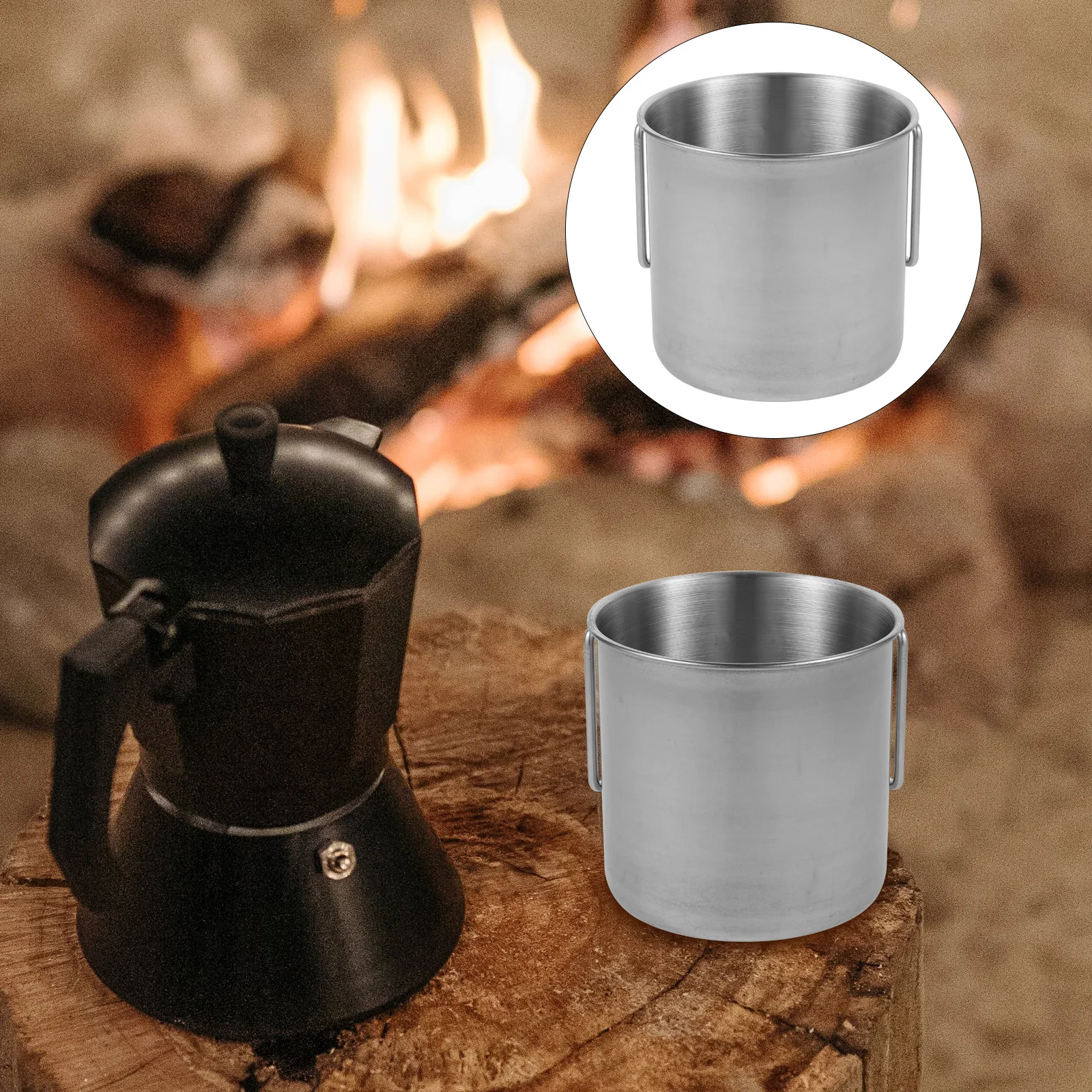 

Outdoor Water Cup Metal Cups Portable with Folding Handle Camping Tea Mug Convenient Multi-function Mugs