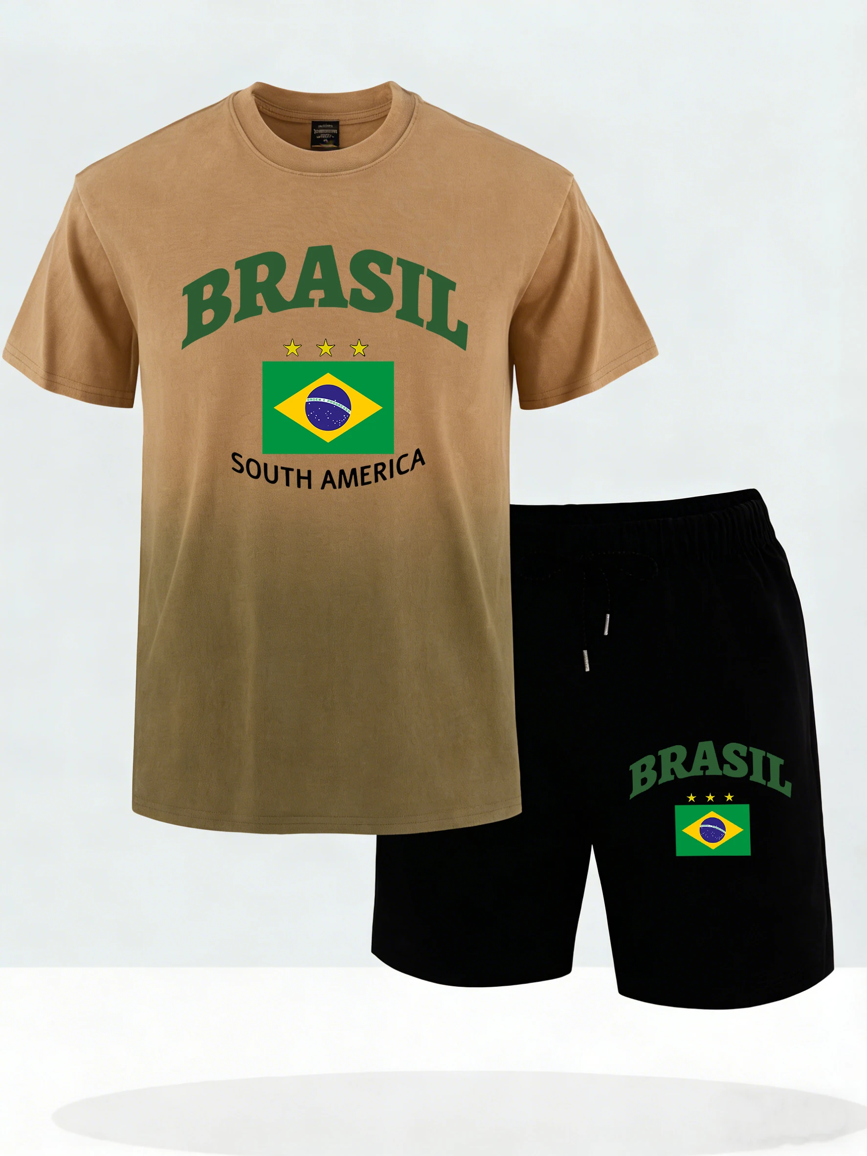 

Brasil South America Printed Mens Beach Summer Tie-Dye T-Shirt Suits Gym Comfy Short Pants Simple Cool T Shirts Swim Clothes