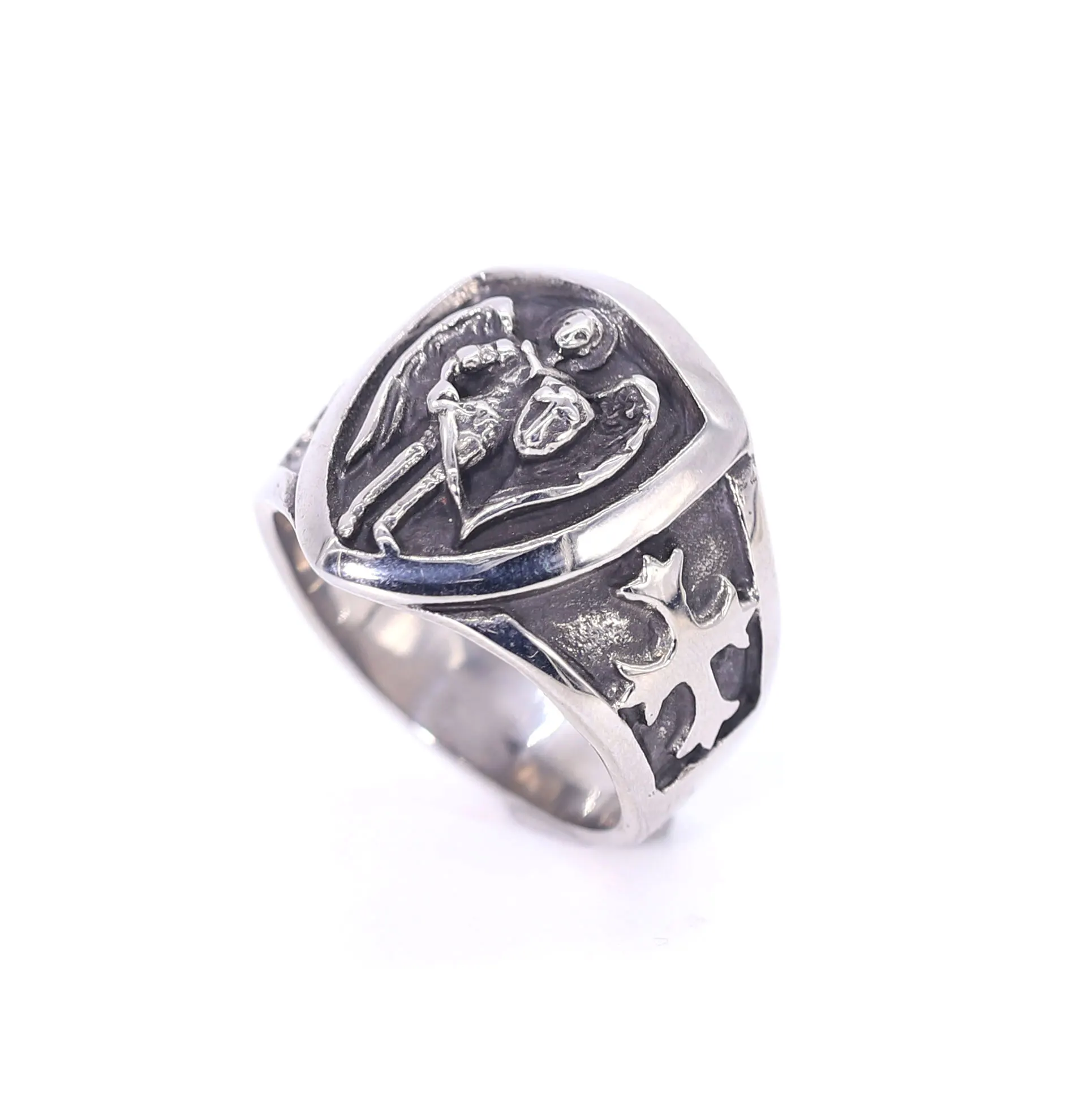 American fashion ring angel warrior shield ring stainless steel jewelry men