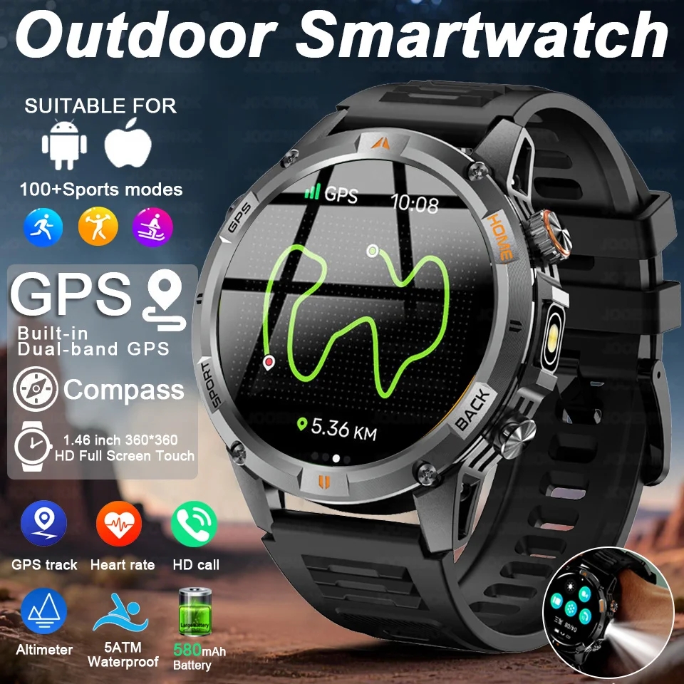 

2026 New Professional GPS Sports Smart Watch Men Compass 580mAh Battery HD Call 1.46" AMOLED Screen 5ATM Waterproof Smartwatch