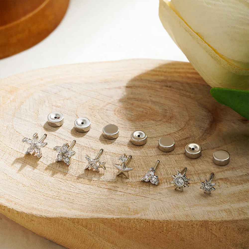 1PC Chirurgische Edelstahl Ohrringe für Frauen Zierliche Ohrringe mit flacher Rückseite Ohrstecker 20G CZ Knorpel Helix Tragus Conch Lobe Piercing – Detail 5