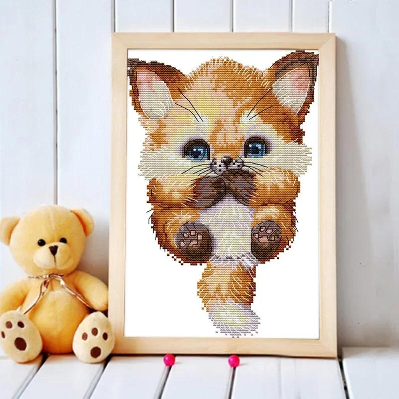 Amishop Gold Collection Counted Cross Stitch Kit Cute Fox Cub Animal Pet Embroidery Home Decoration