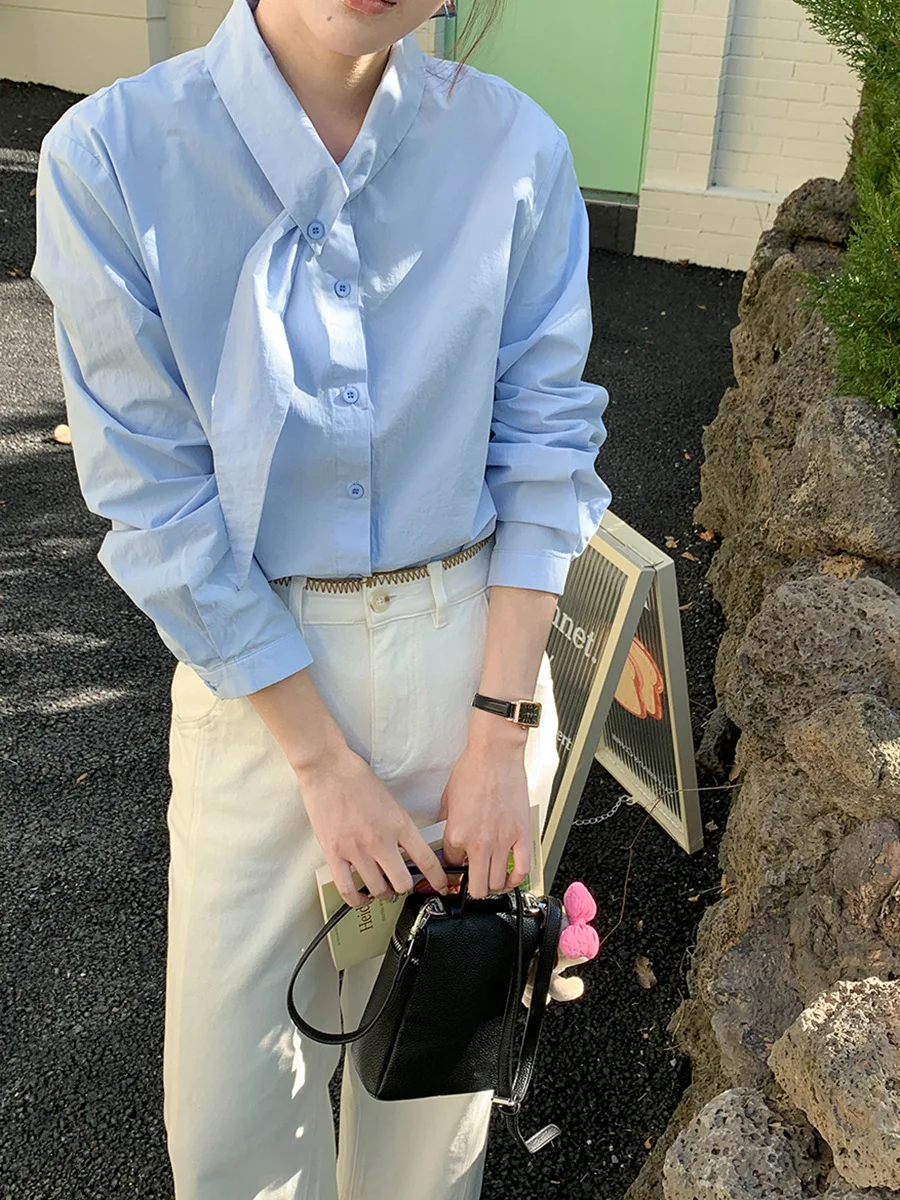 

Новая женская рубашка с длинными рукавами и асимметричным воротником-бантом для ранней весны