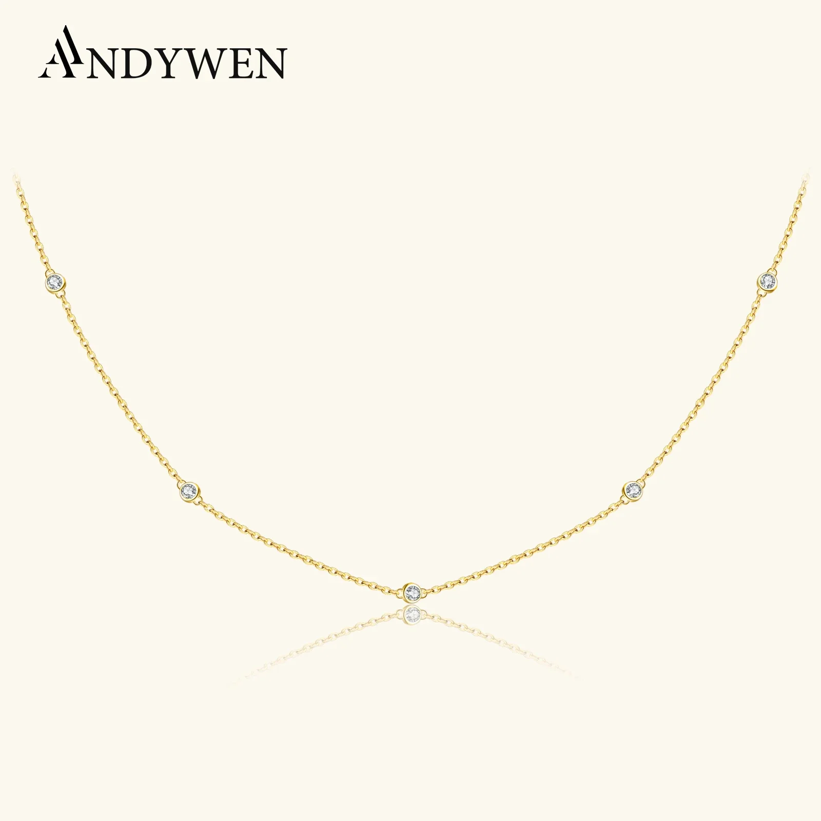 

ANDYWEN 925 Sterling Silver Gold Round CZ Zircon Charm Choker Necklace Women Luxury Jewelry 2022 Wedding Classic Jewelry