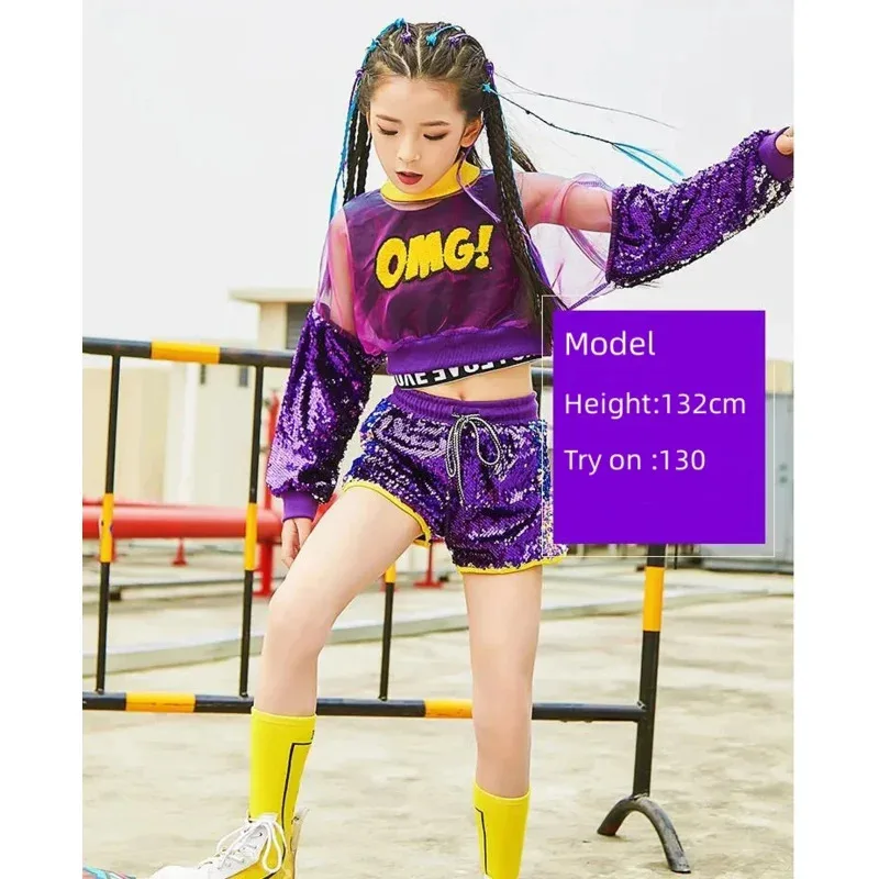 

3pcs Set Costumes Kids Street Hip Hop Girl Stage Sequin Outfits Jazz Dance Performance Clothing Suits