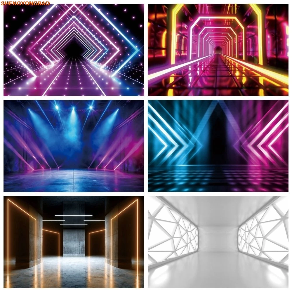 

3D Neon Color Dance Stage Backdrop for Photography Women Men Birthday Party Neon Party Photography Background Photostudio Prop