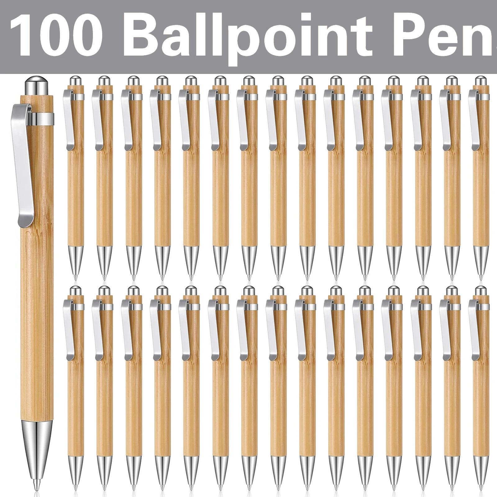 

100Pcs Bamboo Wood Ballpoint Pen 1.0mm Bullet Tip Business Signature Ball Pen Office School Wrting Stationery