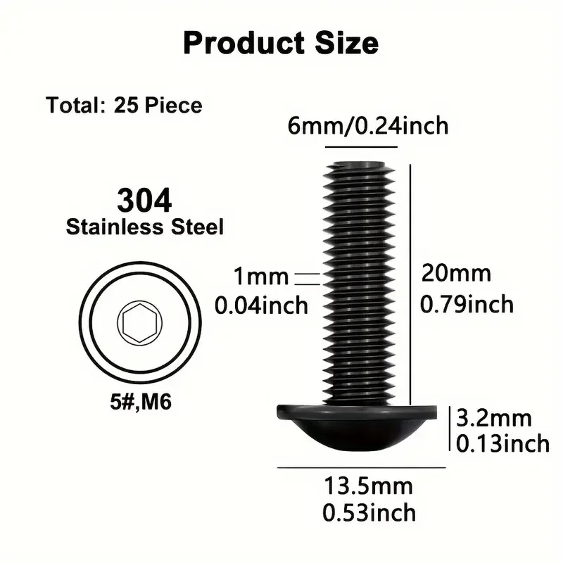 25pcs M6x20 Flat Half Thread Screw With Washer Allen Head Bolt Hex Hexagon Socket Screw Black Hex Socket Head Bolt Screw