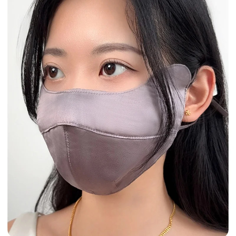 Birdtree 19 mm 100% natuurlijk dubbellaags zijden masker, vrouw effen satijn UV-bescherming volwassen gezichtsmasker voor buiten zonnescherm A59129JF
