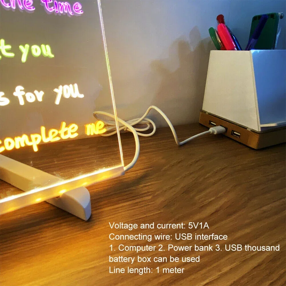 Lampu LED personalisasi akrilik pesan papan catatan dapat dihapus USB anak-anak papan gambar kamar tidur lampu malam hadiah ulang tahun anak