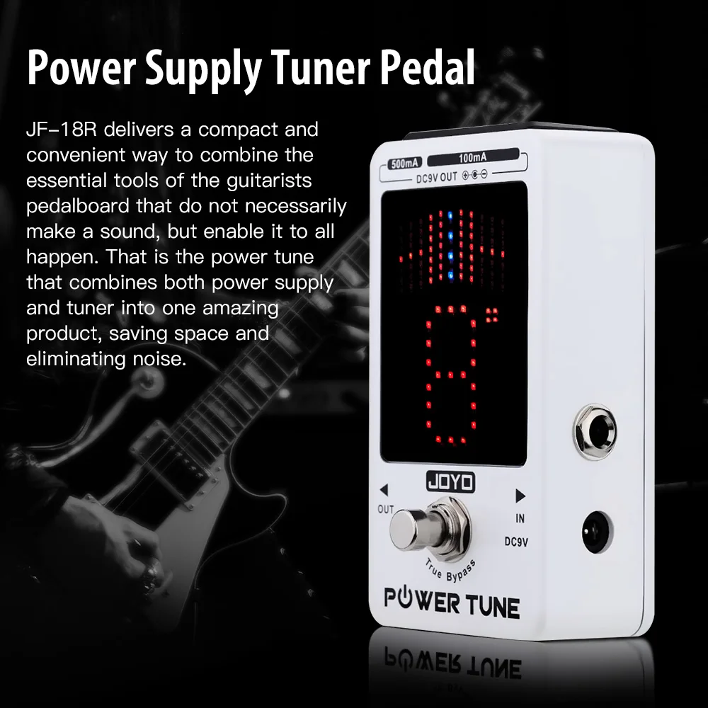 JOYO JF-18R POWER TUNE Tuner Pedal Zasilacz i Tuner Gitarowy 2 w 1 Nisko Szumowy 8-Kanałowy Izolowany Wyjście DC 9V