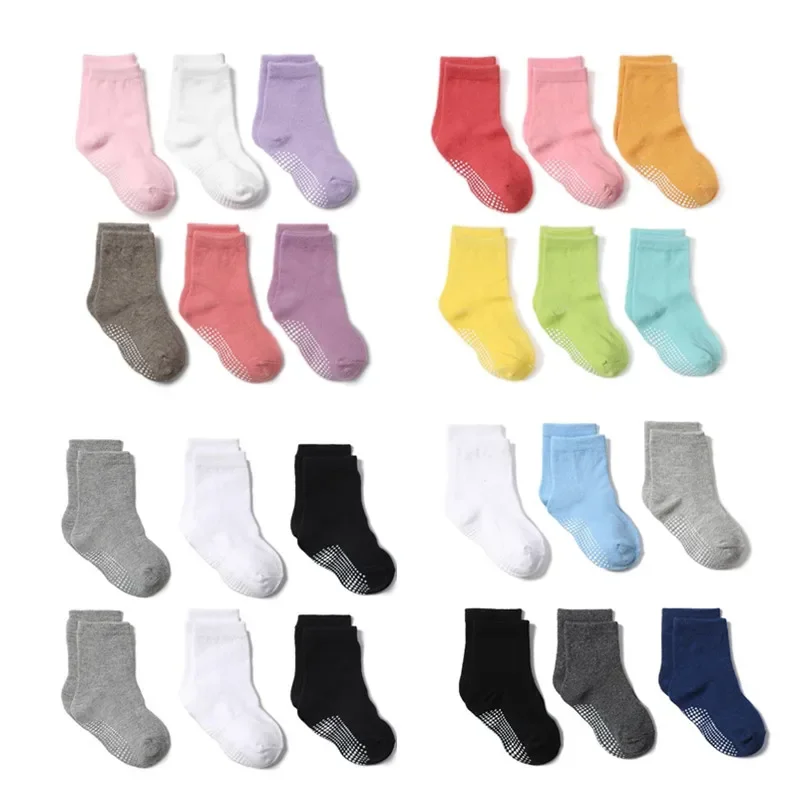 6 Pairs/Lot Cotton Sock with Rubber Grips Children's Anti-slip Boat Socks for Boys Girl 1-5 Years