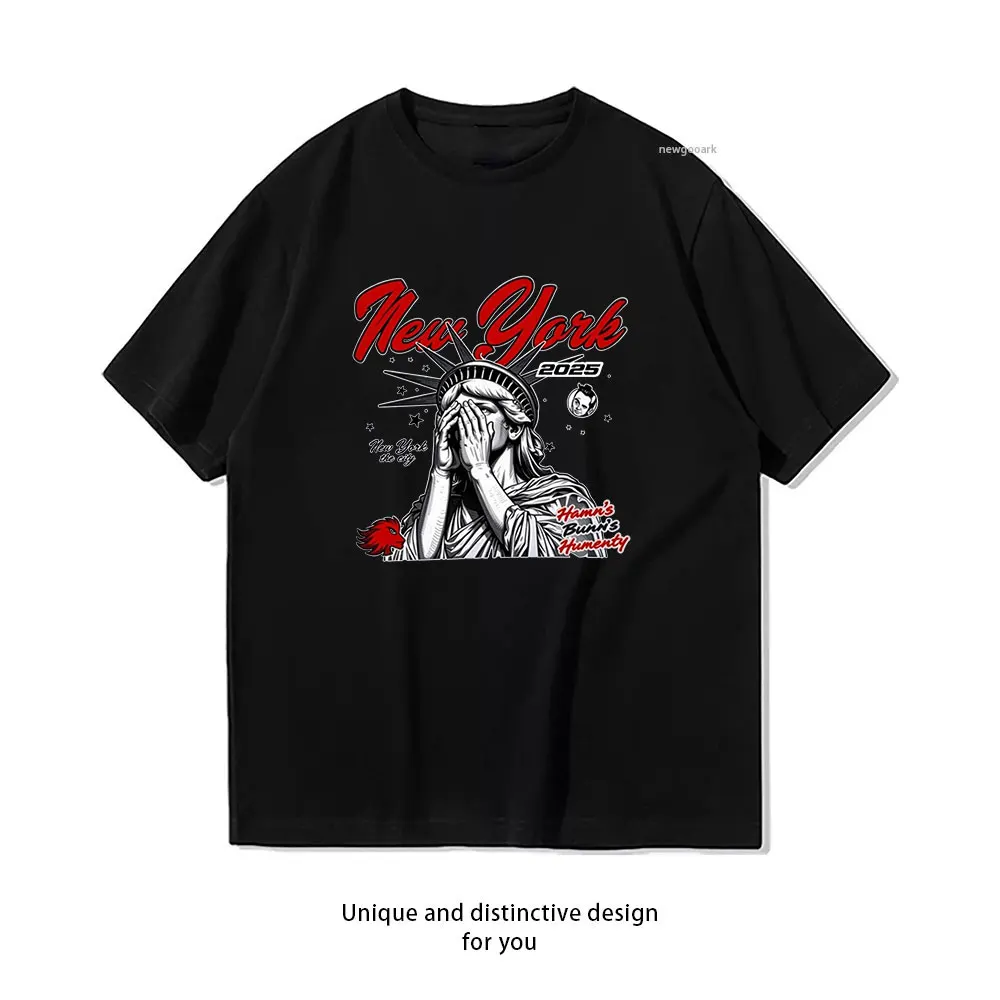 

Statue's Hand Over Mouth, New York 2aaaa T-Shirt Casual cotton graphic t shirts Creative streetwear Classic O-neck shirt