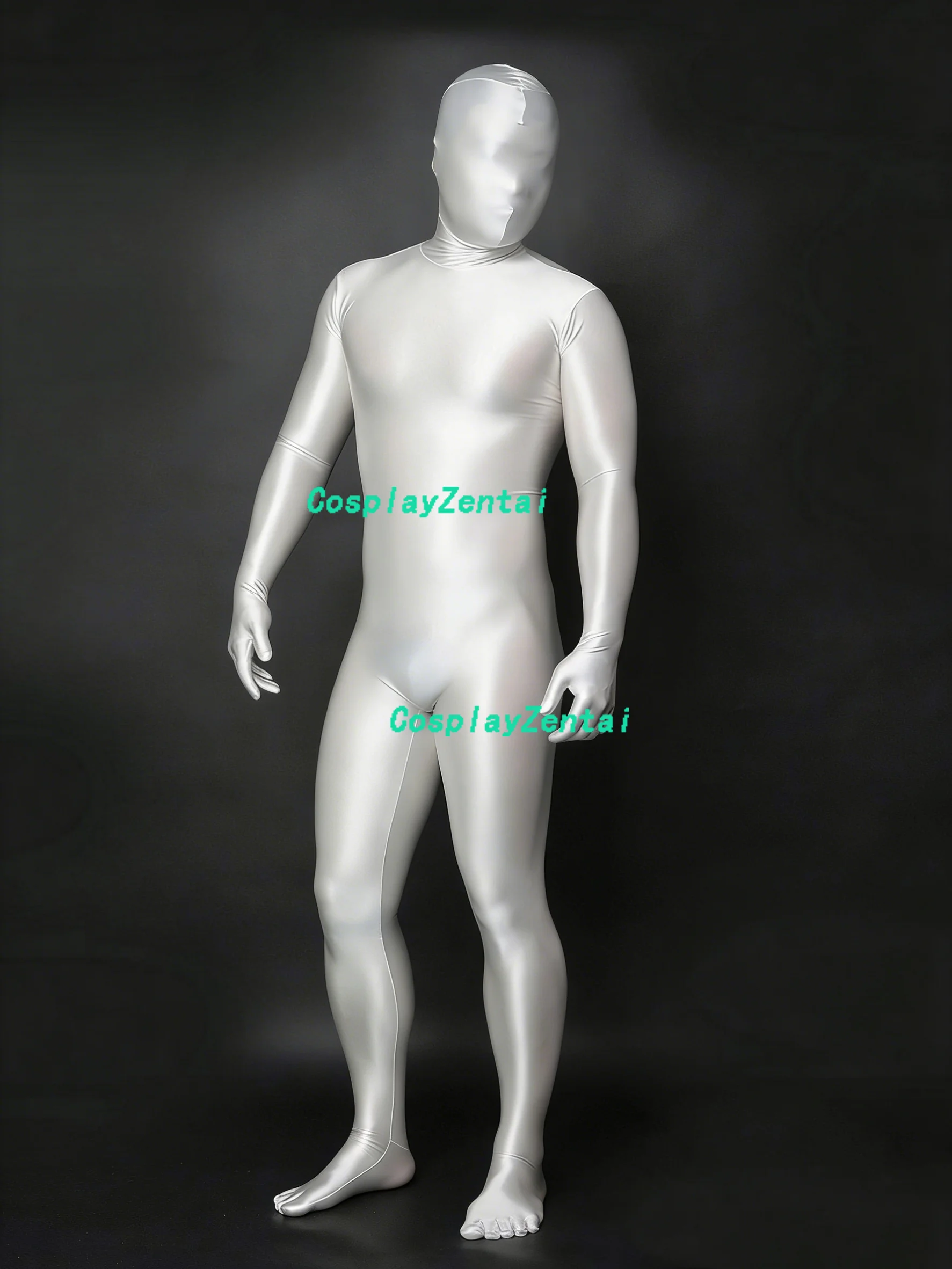 

White Shiny Smooth High Quality Spandex Zentai Bodysuits Halloween costumes Woman/Men Zentai Suit with Toes