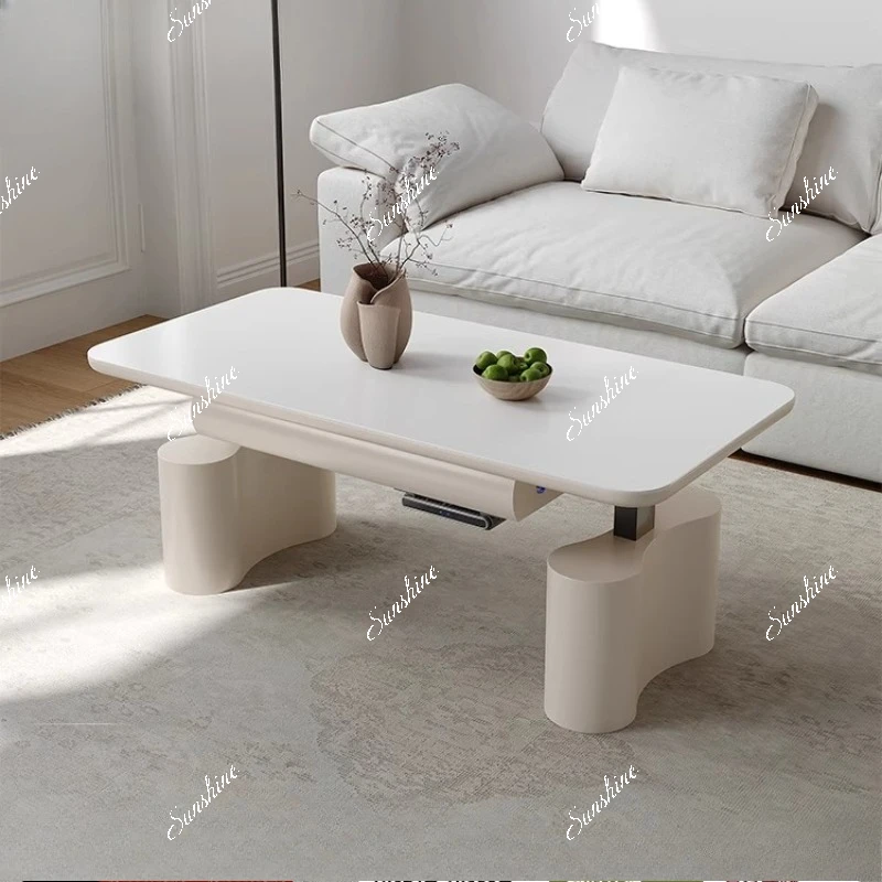 Lifting coffee table dining table integrated dual-purpose rock slab living room electric heating multi-function