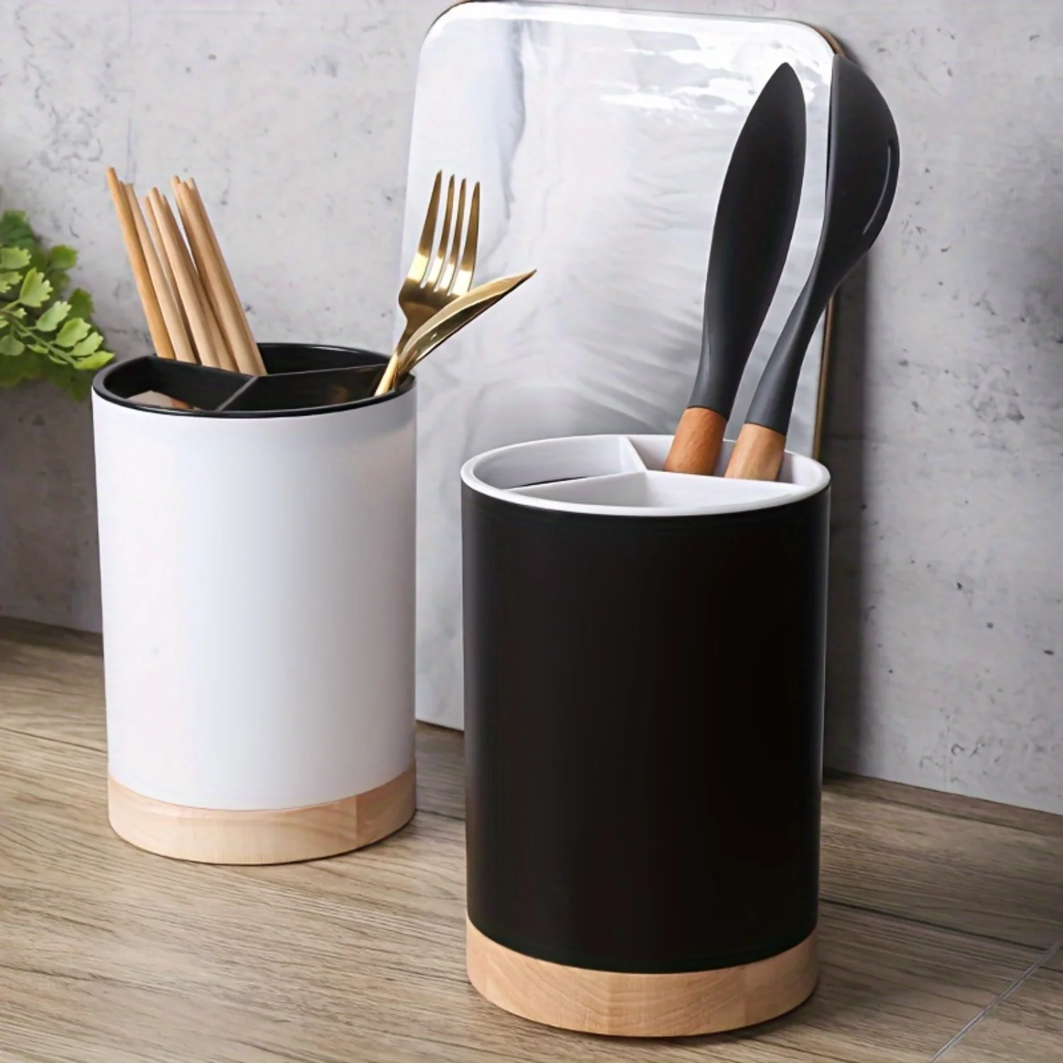 Premium Utensil Crock Organizer with Divided Tableware and Removable Chopstick Cage - Effortless Access to Kitchen Tools