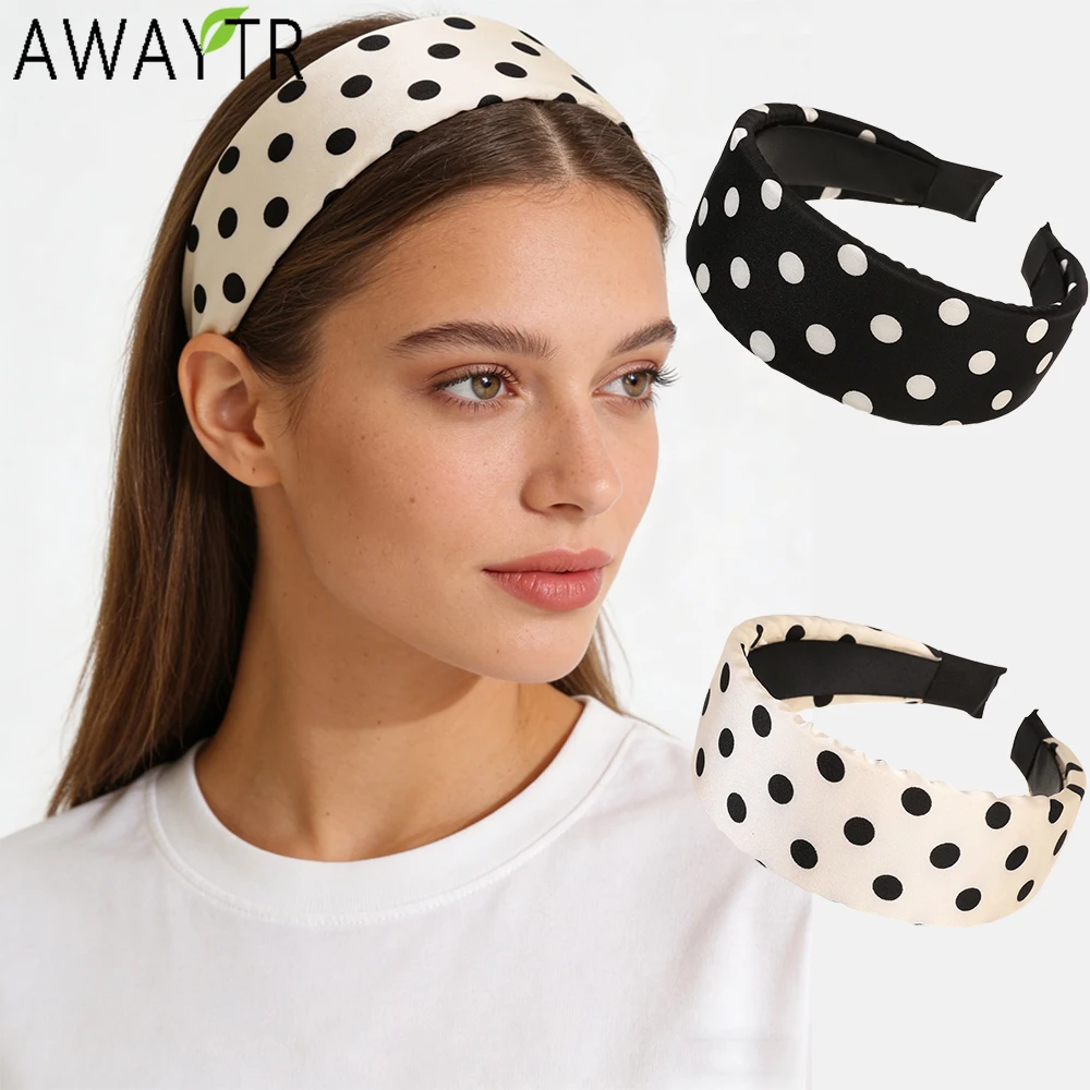 

AWAYTR большие атласные повязки на голову в горошек, модная тканевая повязка на голову с широкими краями, пластиковые аксессуары для волос для женщин, тенденции
