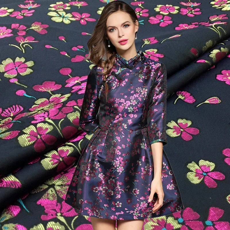 Jacquard Brocade Fabric Chinese Style Small Floral Dress Cheongsam Windbreaker Spring Autumn Winter Cloth by the Yard