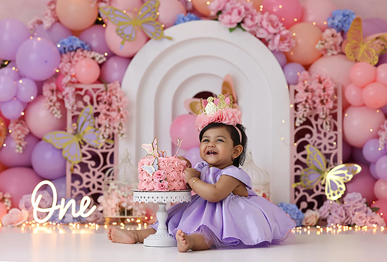 Balloon Arch Backgrounds Birthday Cake Smash Kids Adult Photography Props Child Baby Decor Butterfly Floral Bloom Photo Backdrop