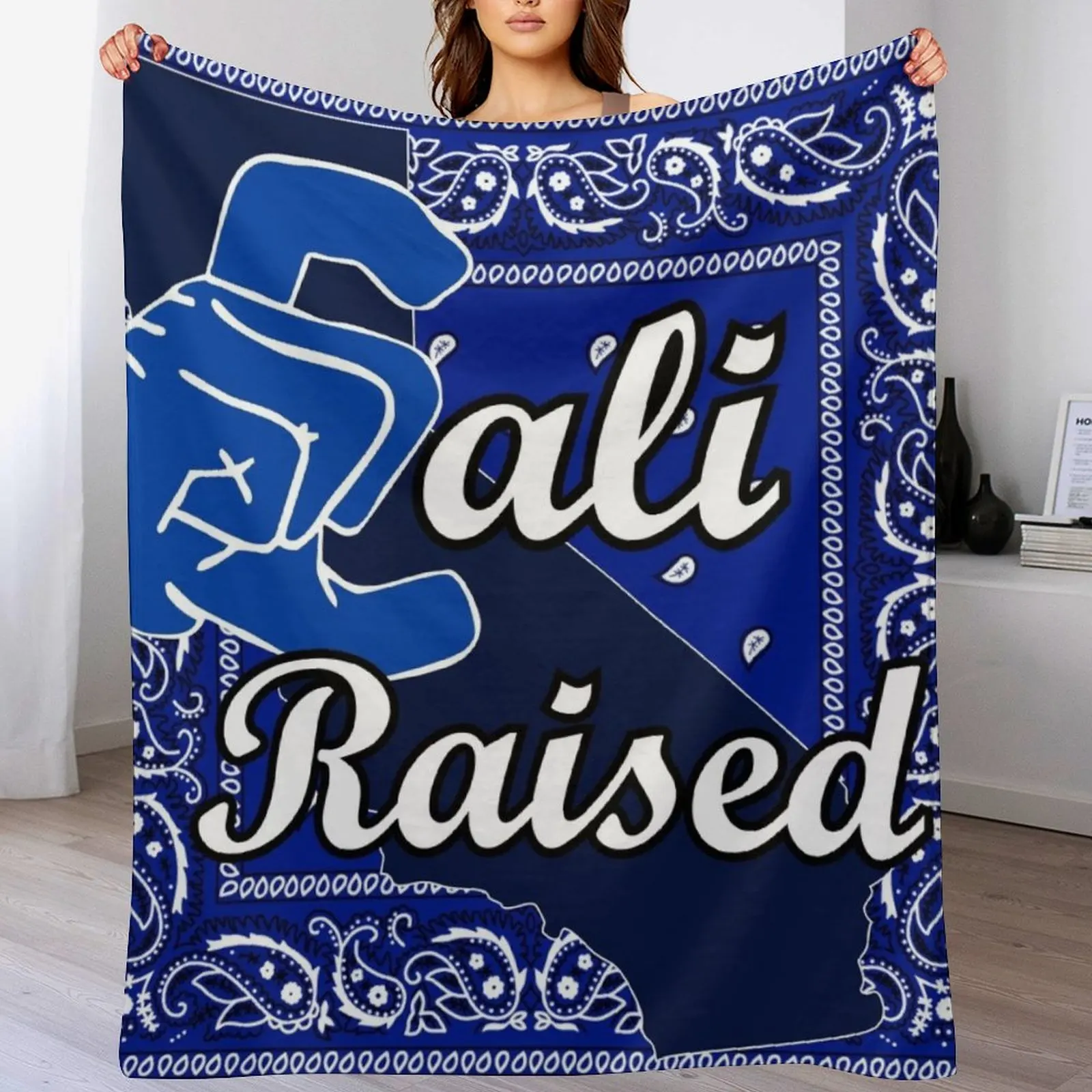 

Cali Raised Blue Bandana Throw Blanket Warm Comfortable Blanket for Office Napping