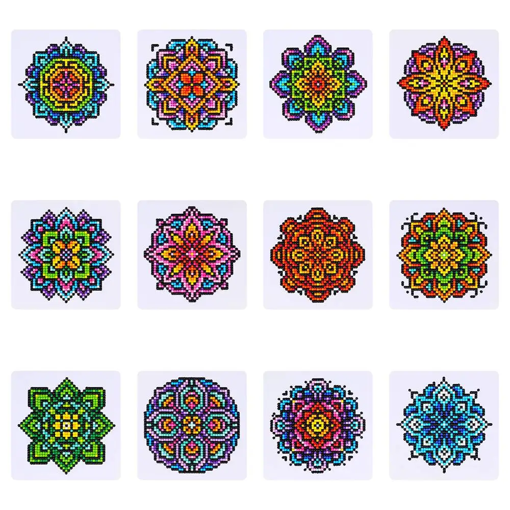 Momoart 12 adet Yeni Gelenler Elmas Boyama Mandala Çiçek Soyut Zanaat Seti Tam Yuvarlak Elmas Mozaik El Yapımı Hobi