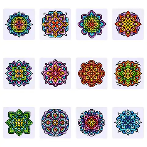 Momoart 12pcs New Arrivals Diamond Painting Mandala Flower Abstract Craft Kit Full Round Diamond Mosaic Handmade Hobby