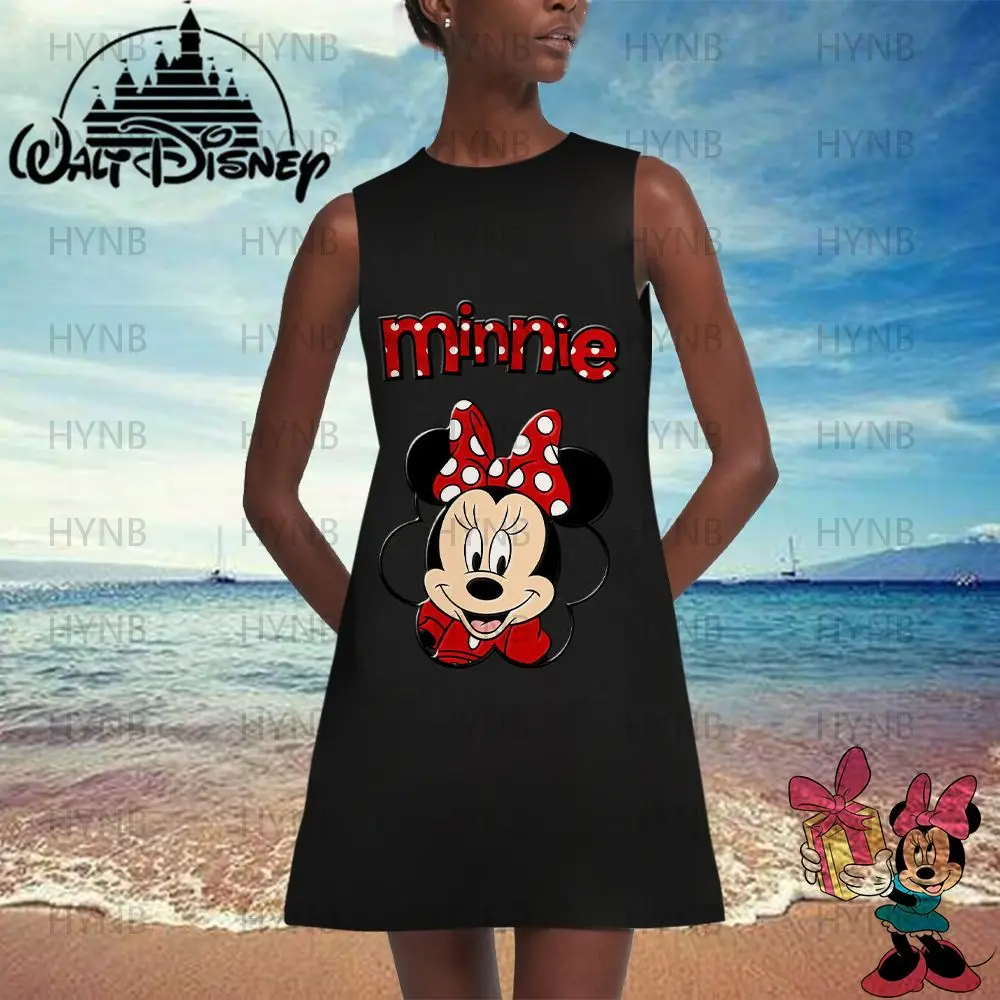 

Minnie Mouse Mini Dress Beach Mickey Sexy Dresses Woman Cool Summer 2022 Boho African Women Sleeveless Fashion Cover-ups Disney