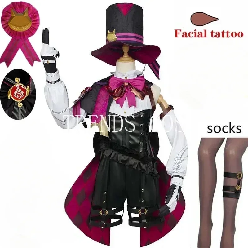 

Magician Lyney Cosplay Costume Game Uniform Fontaine Magician Lyney Outfits Lyney Full Set Face Tattoo for Comic Con