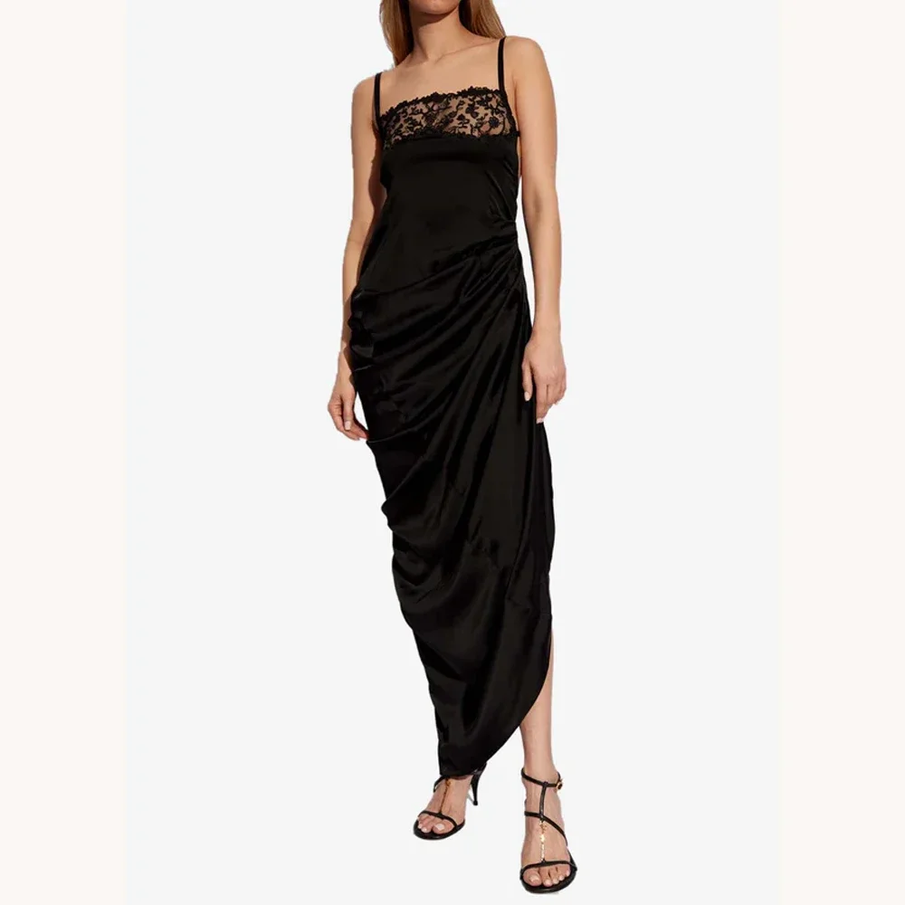 

Black Elegant Evening Dresses Formal Party Prom Gowns Ankle-Length A-Line Lace Backless Birthday Evening Prom Dresses Customized