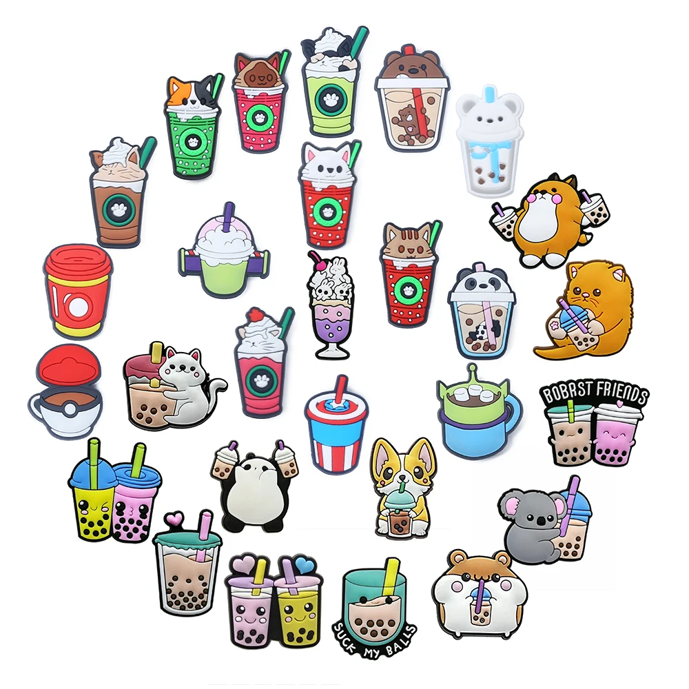 28-200pcs Mix Pop Drinks Shoe Charms PVC DIY Shoe accessories Decoration Buckle Fit Bands Bracelets Clog Sandal Garden for Gift