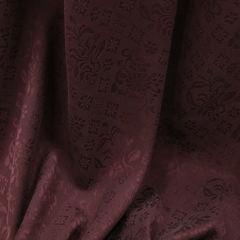 

Wine red perforated flower brocade jacquard silk fragrant gauze fabric cheongsam and Hanfu face skirt