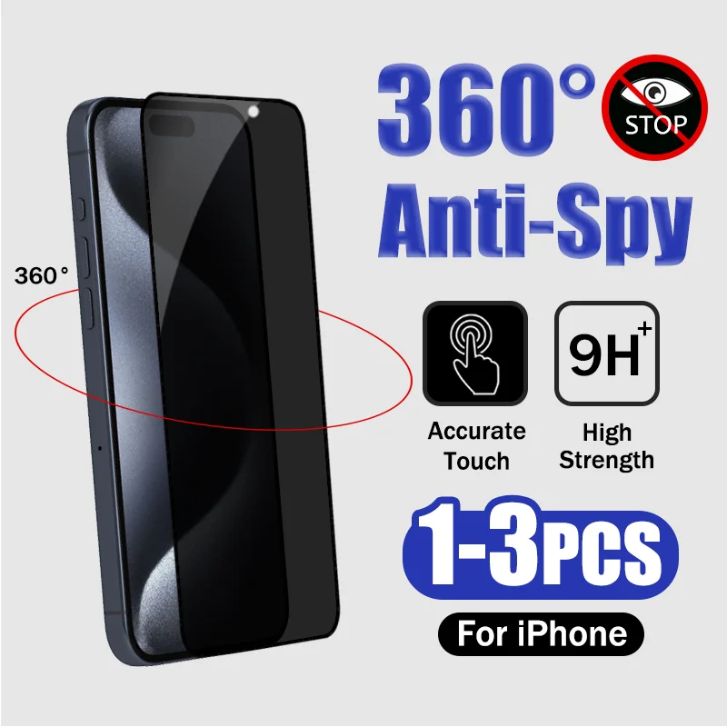 1-3PCS Anti-Spy Film 360 Degree For Apple iPhone 15 13 14 12 11 Pro Max Plus Tempered Glass Privacy Screen Protector Full Cover