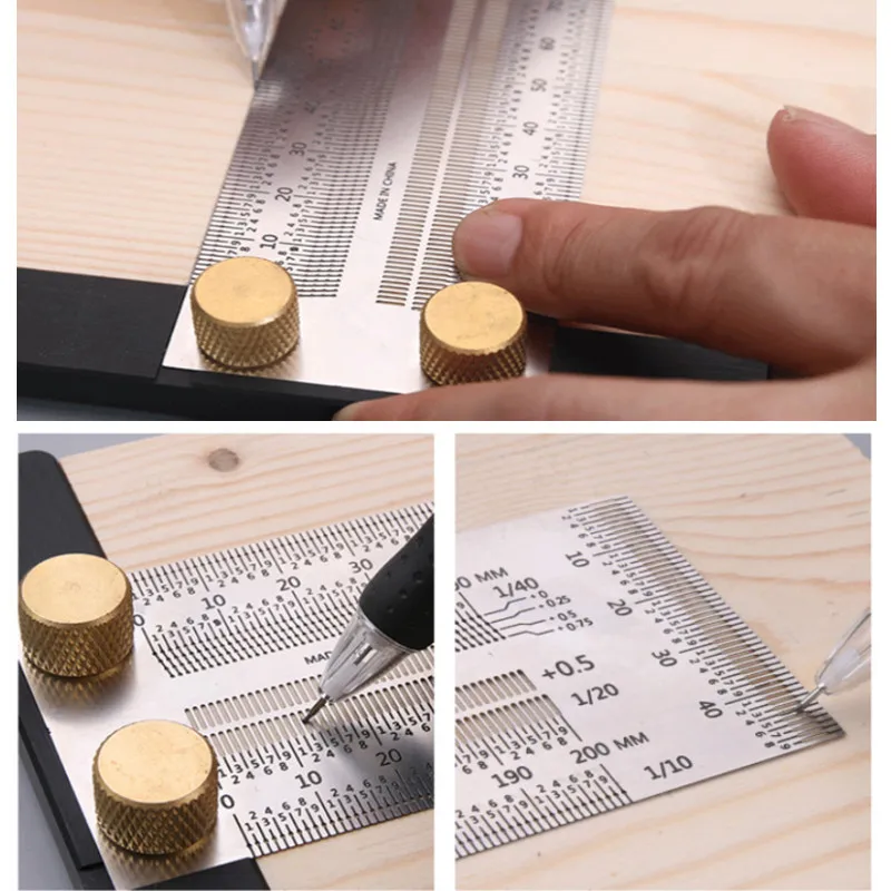 High-Precision Scale Ruler T-Type Hole Ruler Stainless Woodworking Scribing Mark Line Gauge Carpenter Measuring Tool