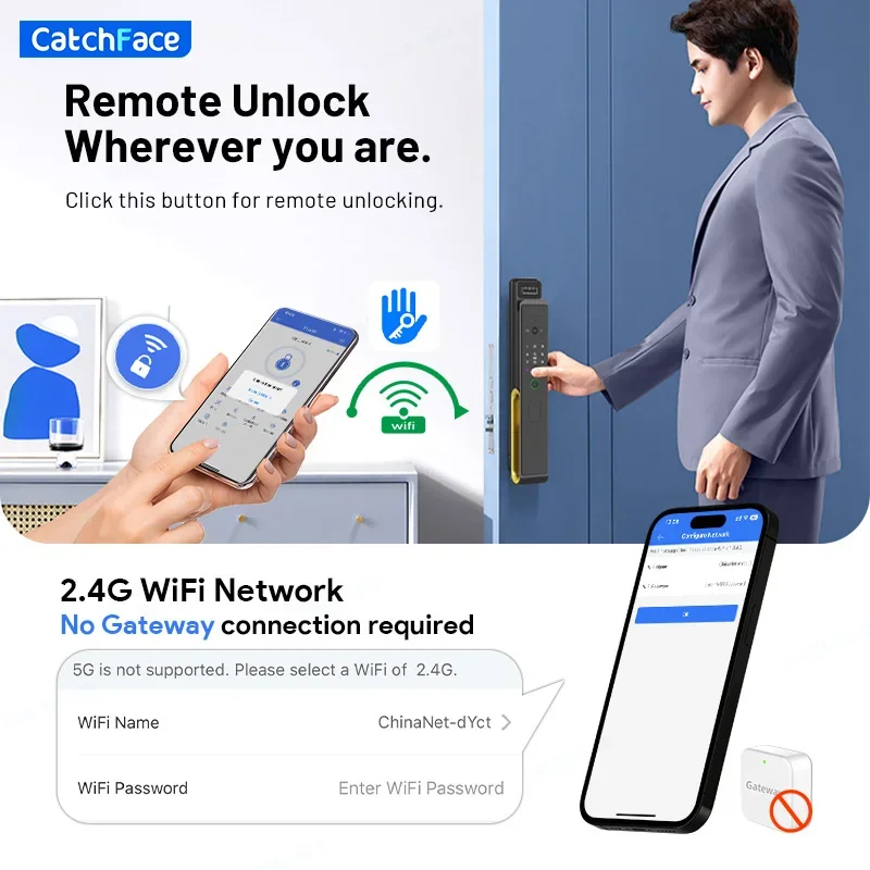 Video Intercom TTLock App WiFi Remote Unlocking Smart Lock Automatic Digital Fingerprint Lock with Camera