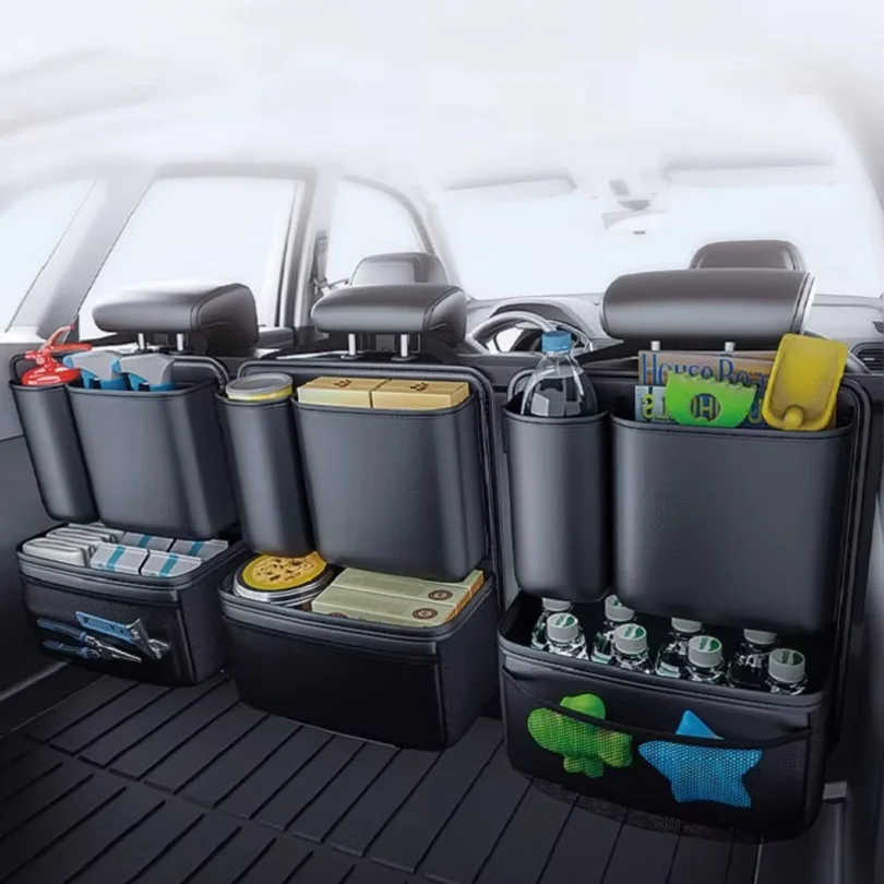 Car Trunk Storage Bag Leatherette Seat Back Organizer Bag Detachable Hanging Universal Car Storage Pocket