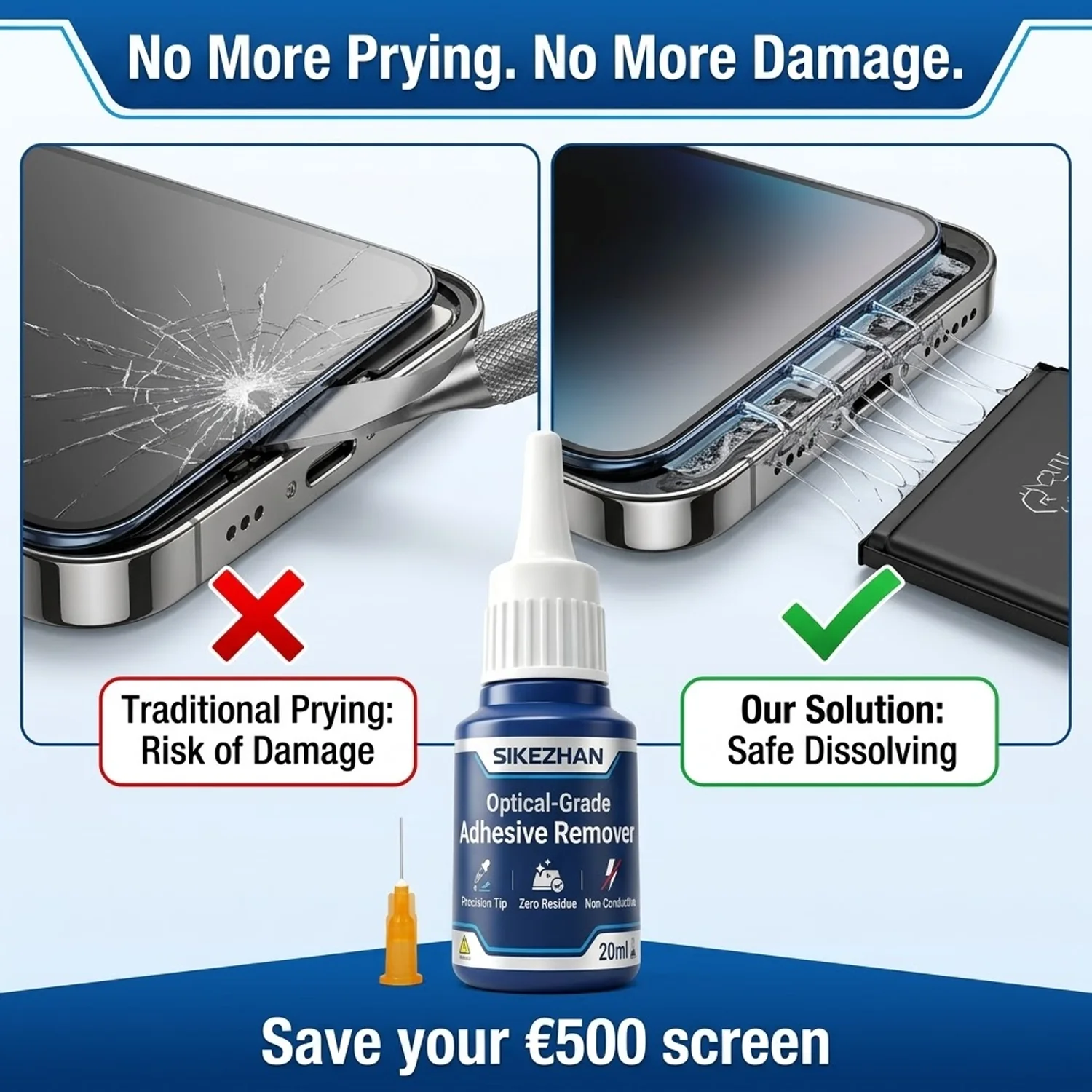 SIKEZHAN Optical-Grade Adhesive Remover 20ml, Precision Tip Glue Solvent for IPhone Screen Battery Repair, Non-Conductive Fluid