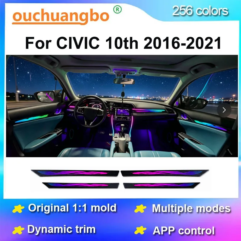 Ouchuangbo Ambient Light Fit For CIVIC 10th Genration 2016-2021 LED Lights Lamp Kit Interior Ambiental Backlight Ambilighter
