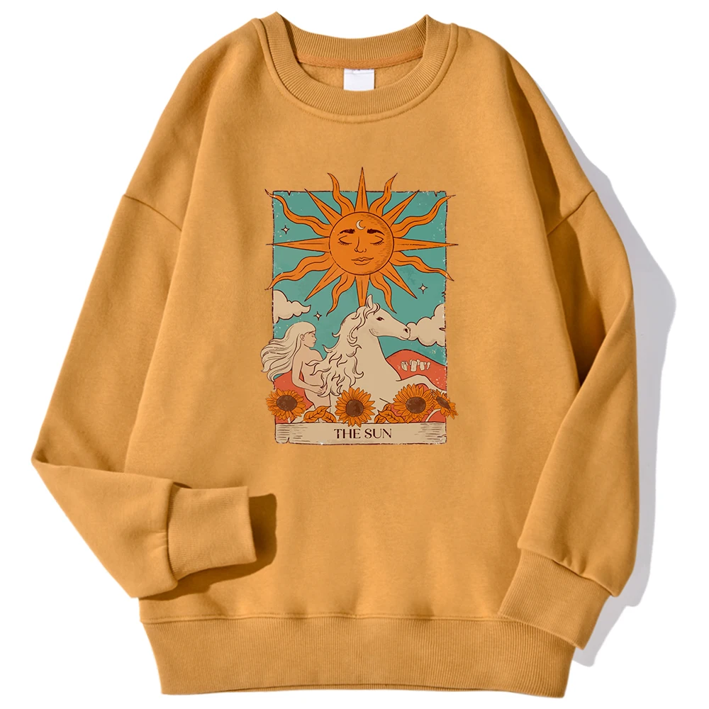 Tarot Card Art The Sun Print Man Sweatshirts Fashion Warm Comfortable Hoodie Loose Fleece Soft Pullover Autumn Casual Clothes