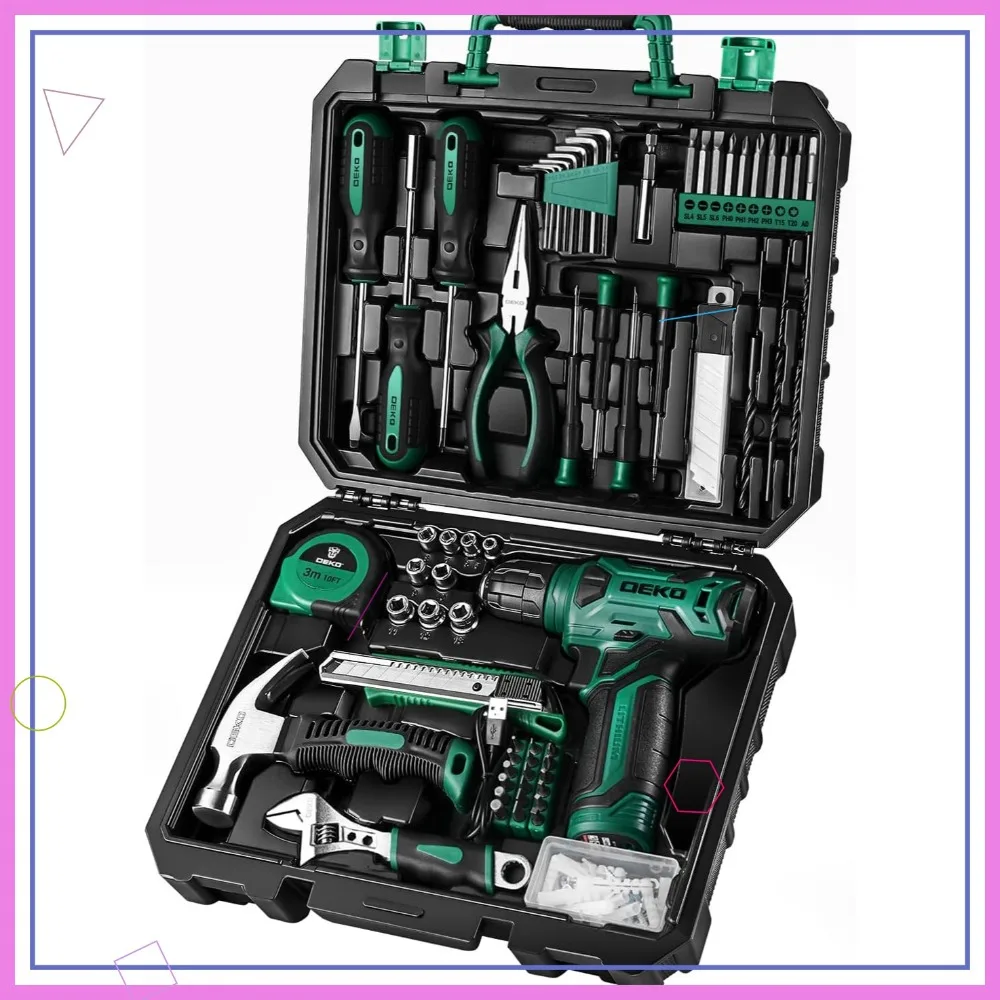 

126-Piece Green Cordless Drill Tool Kit with Storage Case for Home Repairs